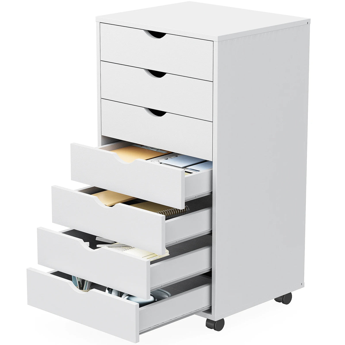 JHK 7-Drawer Wooden Mobile Storage Cabinet with Wheels for Office and Living Room Organization