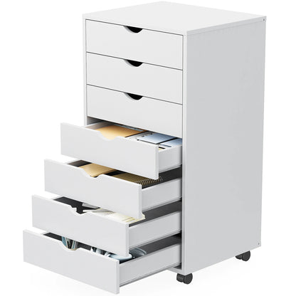 JHK 7-Drawer Wooden Mobile Storage Cabinet with Wheels for Office and Living Room Organization