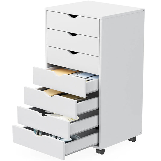 JHK 7-Drawer Wooden Mobile Storage Cabinet with Wheels for Office and Living Room Organization