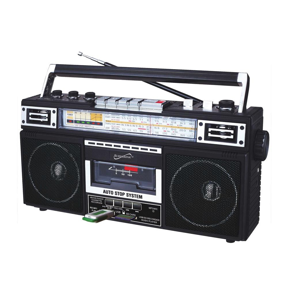Supersonic 4 Band Bluetooth Radio & Cassette Player + Cassette to Mp3 Converter