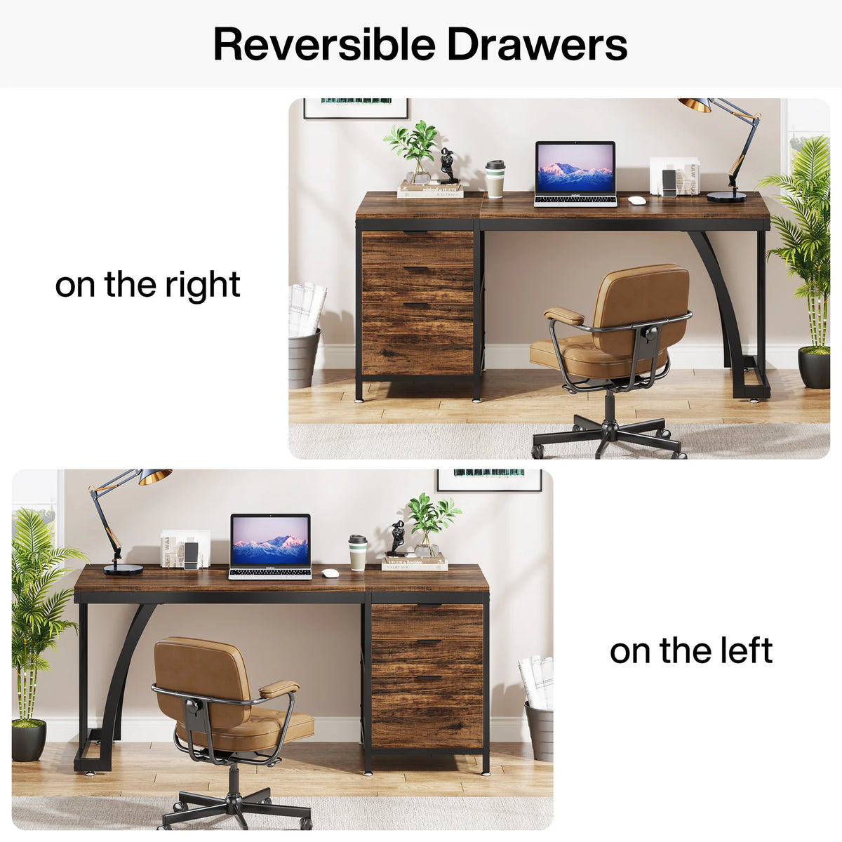 Tribesigns 59-Inch Industrial Computer Desk with Reversible 3-Drawer Storage for Study and Workstation