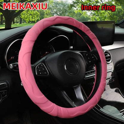 Artificial Lambskin Three-Dimensional Sports Car Steering Wheel Cover for 14.5-15 Inch (37-38 CM) Wheels