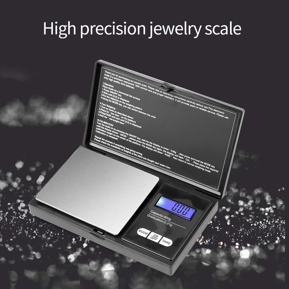 Mini Jewelry Scale 0.01G Electronic Stainless Steel Digital Pocket Scale Gold Gram Balance Portable Kitchen Scale Weighting Tool