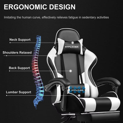 Gaming Chair with Footrest, Lumbar Support, Adjustable Height, Swivel Seat, Headrest for Office or Gaming