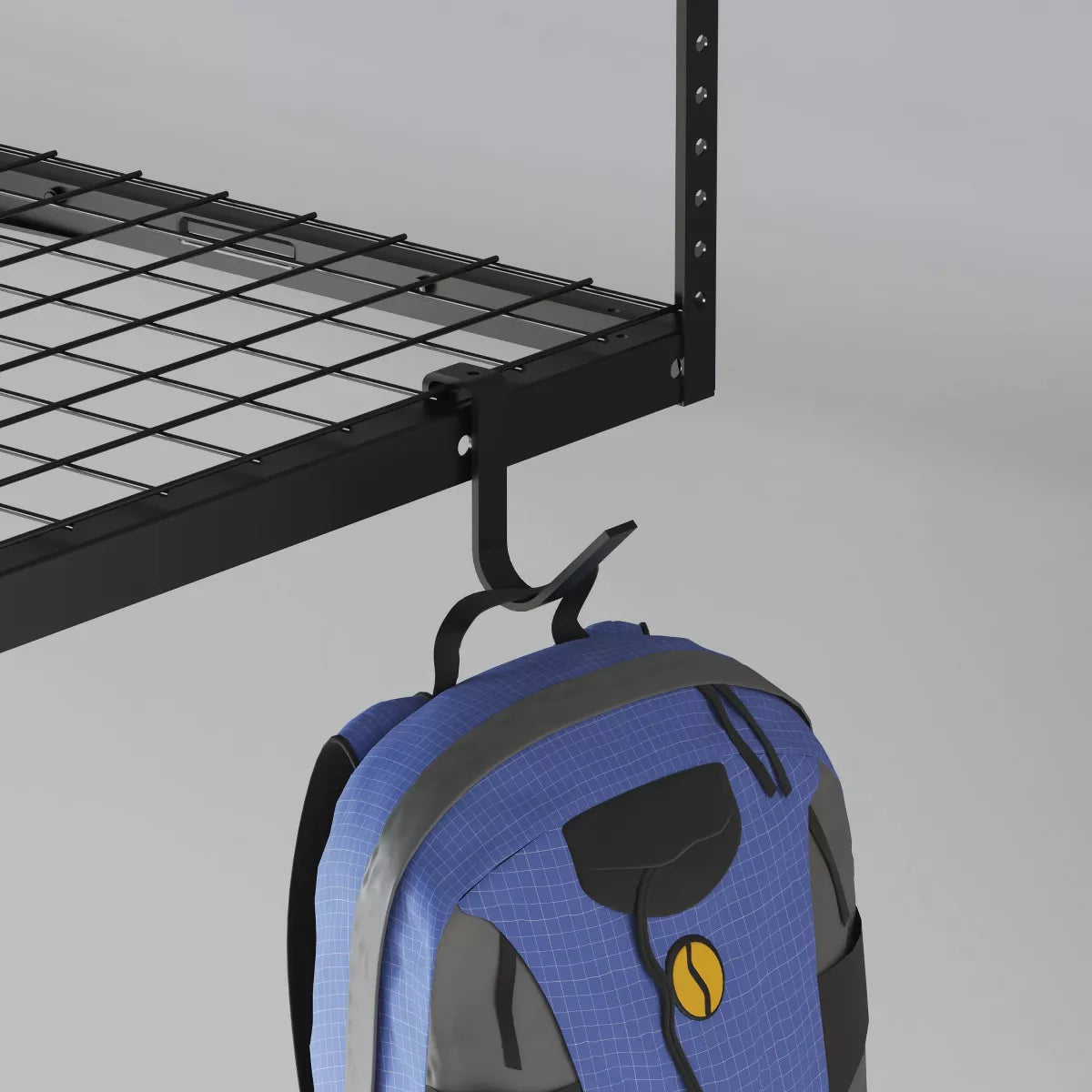 Adjustable Overhead Garage Storage Rack, 4' x 8', with 8 Accessory Hooks, Black Steel Utility Shelves