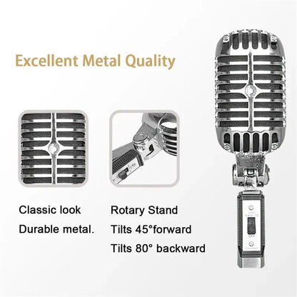 Vintage Metal Microphone for 55SH Classic Dynamic Vocal Mic Universal Stand for Live Performance Karaoke