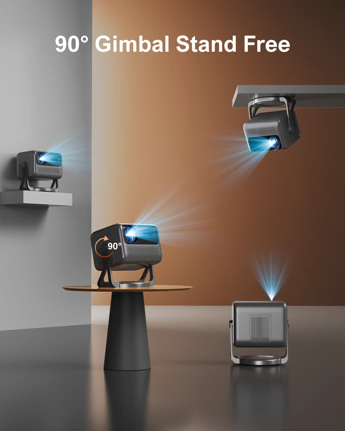 1080P Full HD Projector 4K Portable with 90° Gimbal Smart Android 11.0 5G Wifi Bluetooth Home Theater Projectors