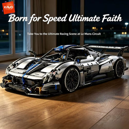 KAVOWORLD 3526-Piece Silver Blue Super Sports Car Building Blocks Set 1:8 Scale MOC DIY Assembly Model for STEM Education and Home Decor - Ideal Gift for Teens for Birthdays and Christmas