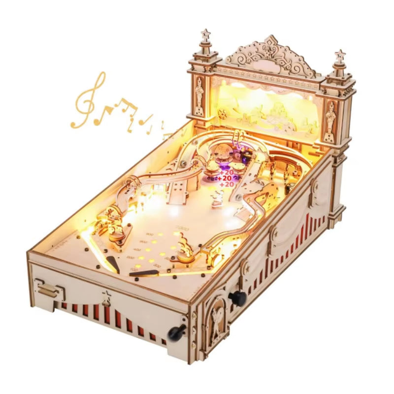 Robotime 3D Pinball Machine Puzzle - Engaging Mechanical Wooden Model Building Kit for Adults and Teens Aged 14+