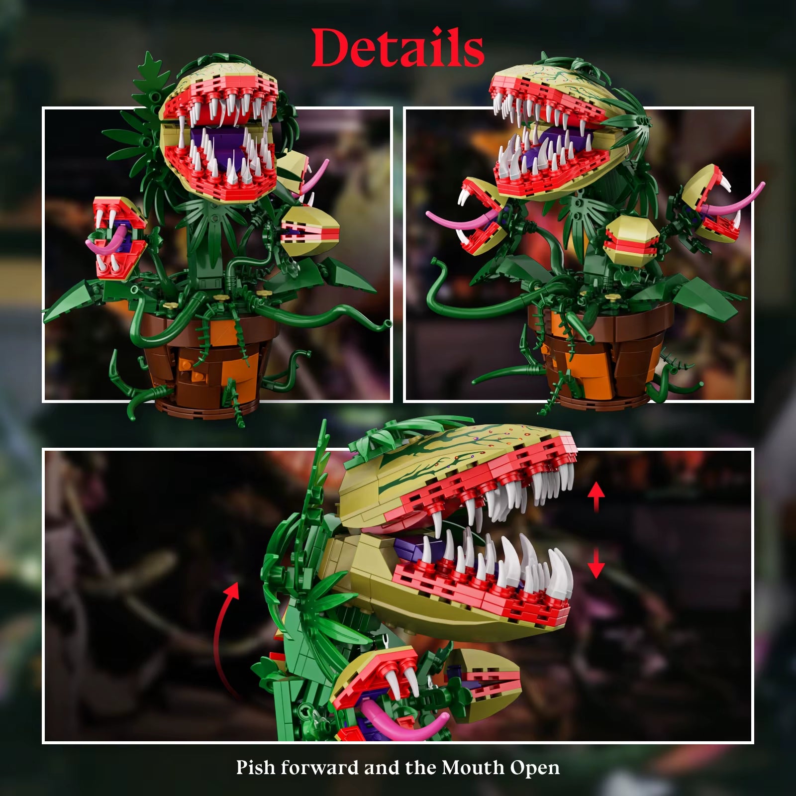 Piranha Plant Audrey II 2 Building Blocks Set Horrors Flower Shop Decoration Halloween Christmas Gift for Tv Film Fans(629Pcs)