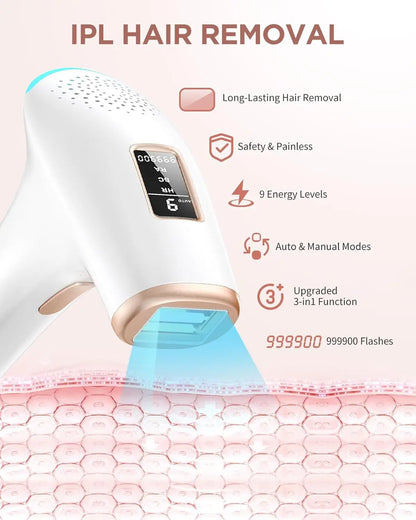 999900 Flashes IPL Hair Removal Device for Safe, Permanent, and Painless Treatment on Face and Body for Home Use by Men and Women