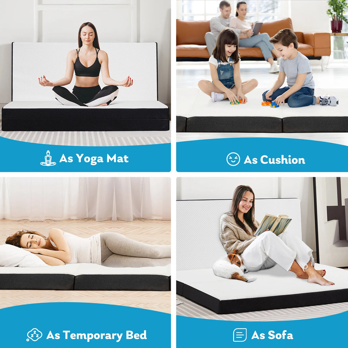 JHK Certified Three-Fold Portable Floor Bed for Travel, Camping, and Yoga - Soft Touch with Flexible Zipper