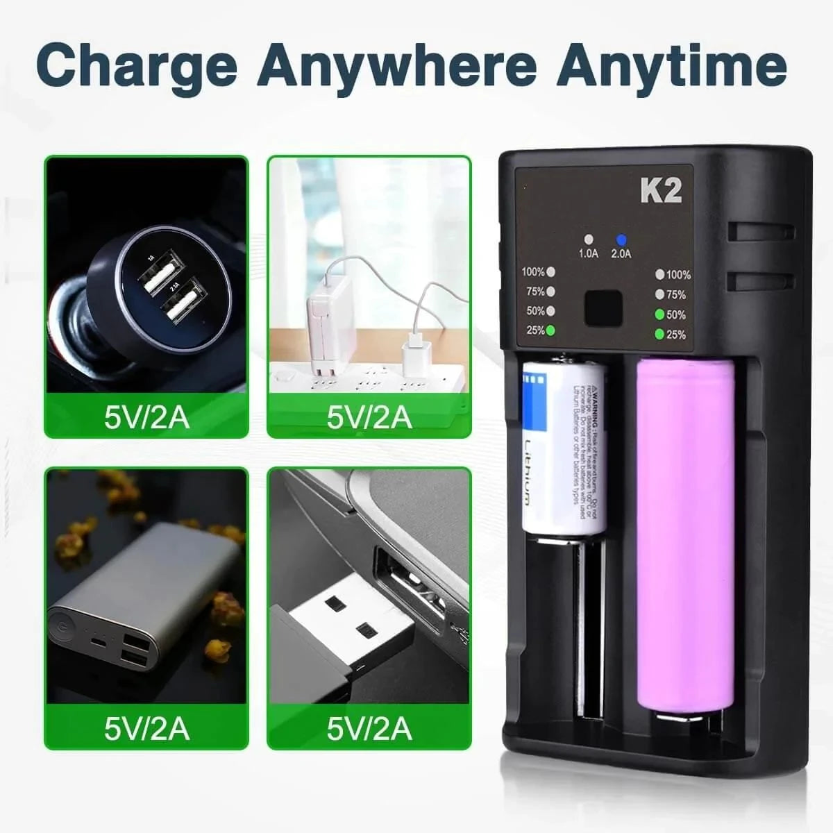 Dual-Slot Universal with USB Port Battery Charger Flashlight RC Toys Home Tools Rechargeable Battery Charger