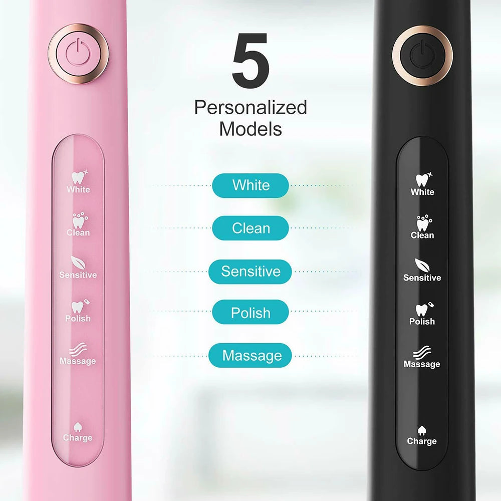 Fairywill Sonic Electric Toothbrush FW-D7 Set USB Charge Toothbrushes Case for Adult with Tooth Brush Heads 5 Mode Smart Time