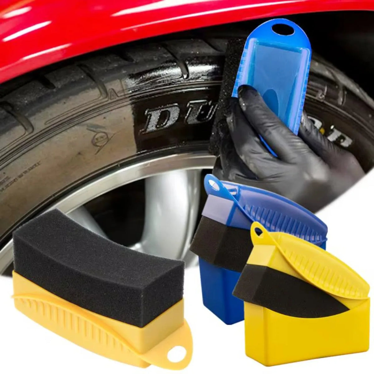 Precision Car Detailing Sponge Brush with ABS Handle and Soft Foam Tip for Tire Shine, Wax Application, and Wheel Polishing