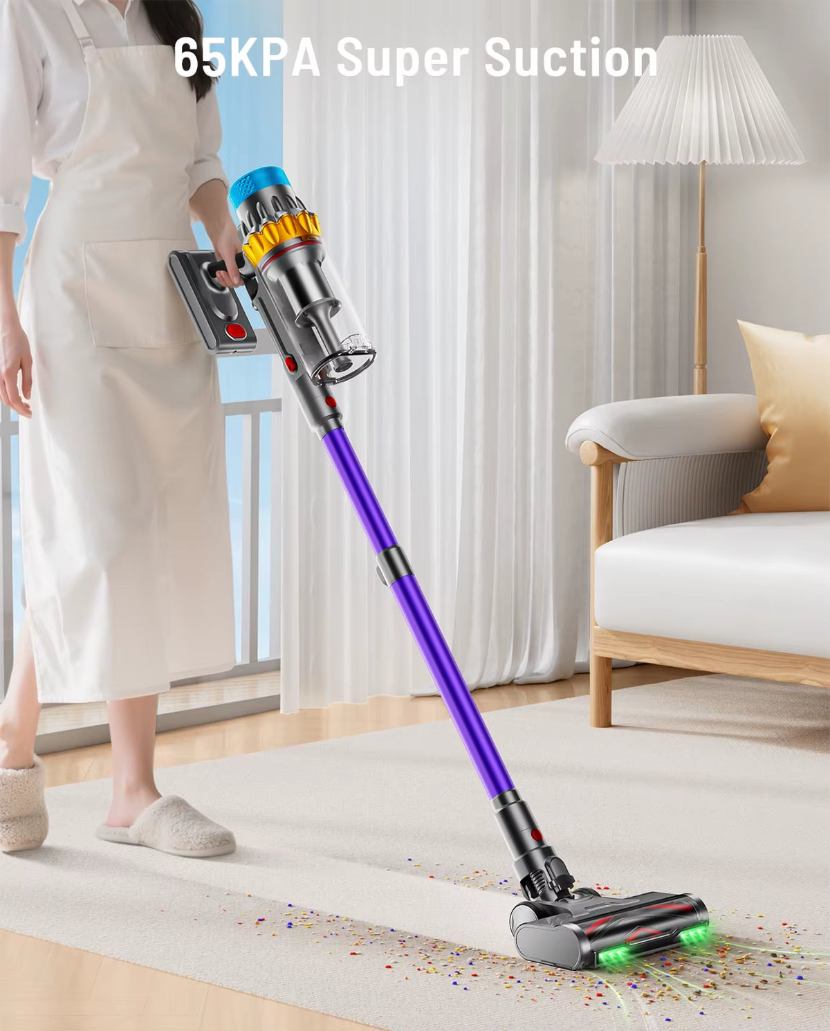 VAKERR X15 Pro 650W Cordless Vacuum Cleaner with 65KPA Suction Power for Pet Hair and Carpet - 70 Minutes Runtime for Efficient Household Cleaning