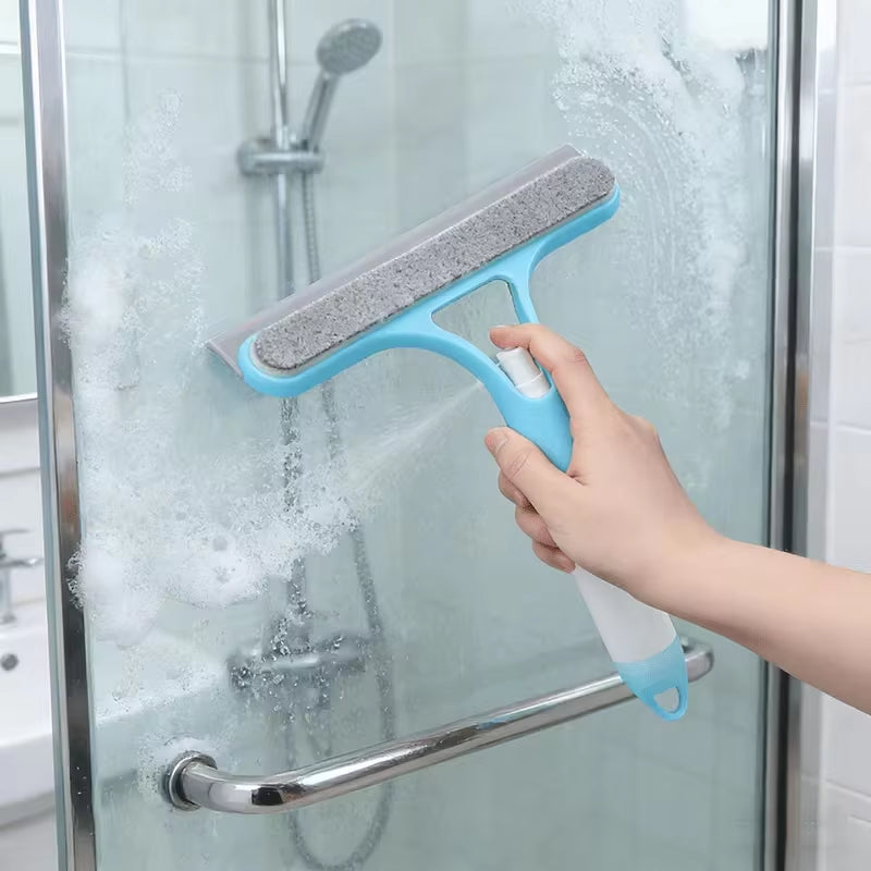 3 in 1 Window Cleaning Squeegee Multi Function Glass Mirror Wiper with Spray Bottle Microfiber Scrub Household Car Cleaner Tools
