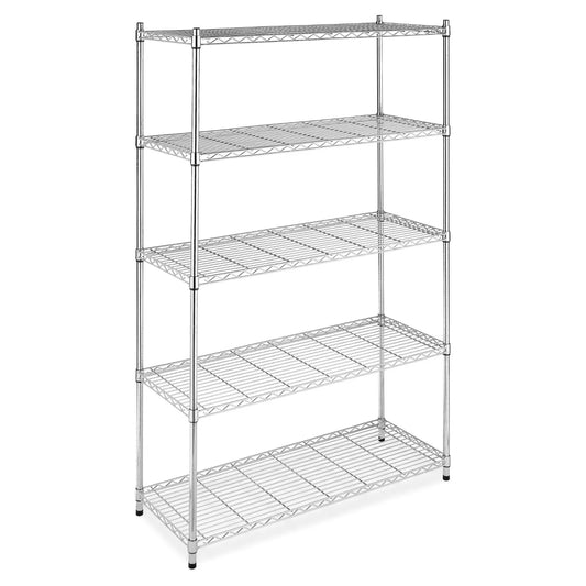  5-Tier Supreme Large Chrome Silver Shelving Unit: Durable Metal Storage Solution Compatible with 13" Cube System