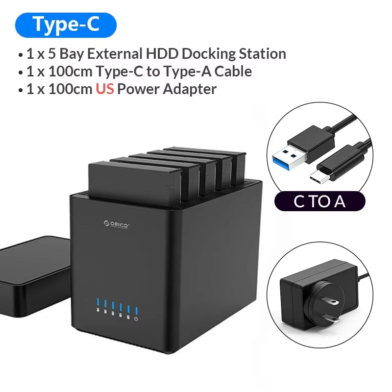 ORICO DS Series 5 Bay 3.5 Inch USB Hard Drive Enclosure Magnetic-Type SATA to Usb3.0/Type-C HDD Case for Altcoins Mining