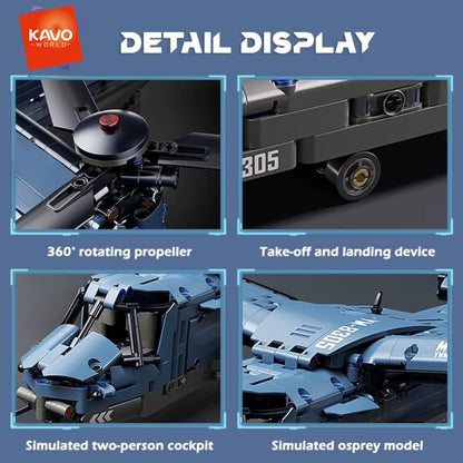 KAVOWORLD 1486-Piece Military V-22 Transport Aircraft Helicopter Building Block Set - STEM Educational DIY Assembly Airplane Toy