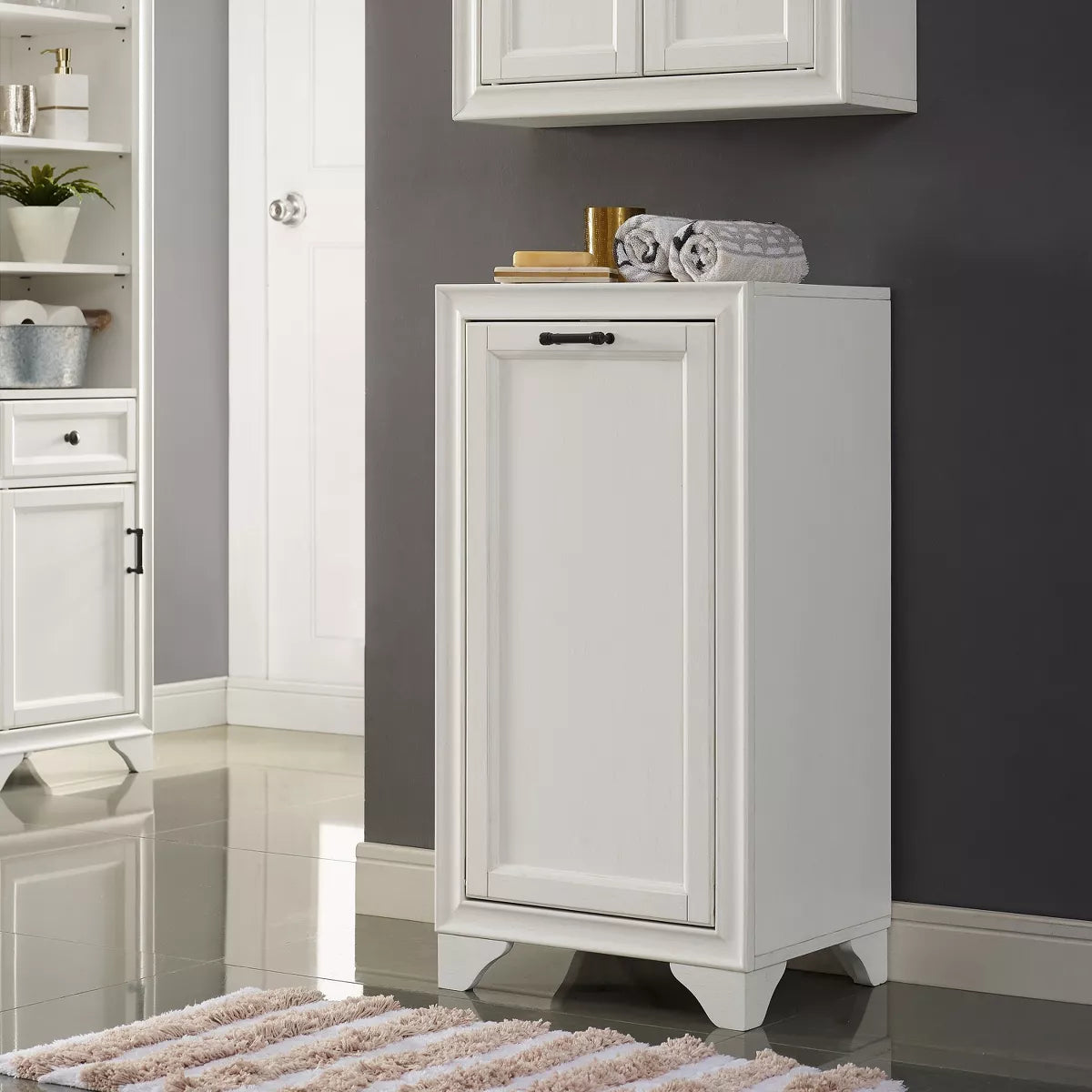 White Linen Hamper Decorative Wall Cabinet