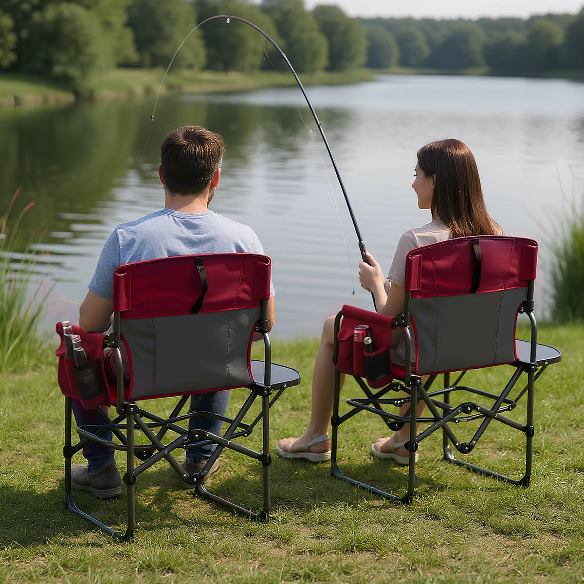 Oversized Heavy-Duty Folding Directors Chair for Adults - Available in 1 or 2 Pack, 400 lbs Capacity, Portable Camping Chair with Side Table, Cup Holder, and Side Pocket for Camping, Beach, Garden, and RV Use