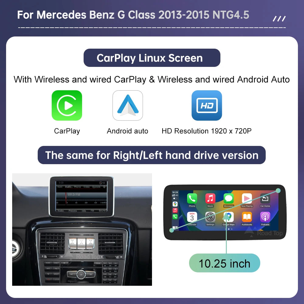 Linux Touchscreen GPS System for Mercedes Benz G-Class W463 (2013-2018) with Wireless CarPlay, Android Auto, and AirPlay Mirroring