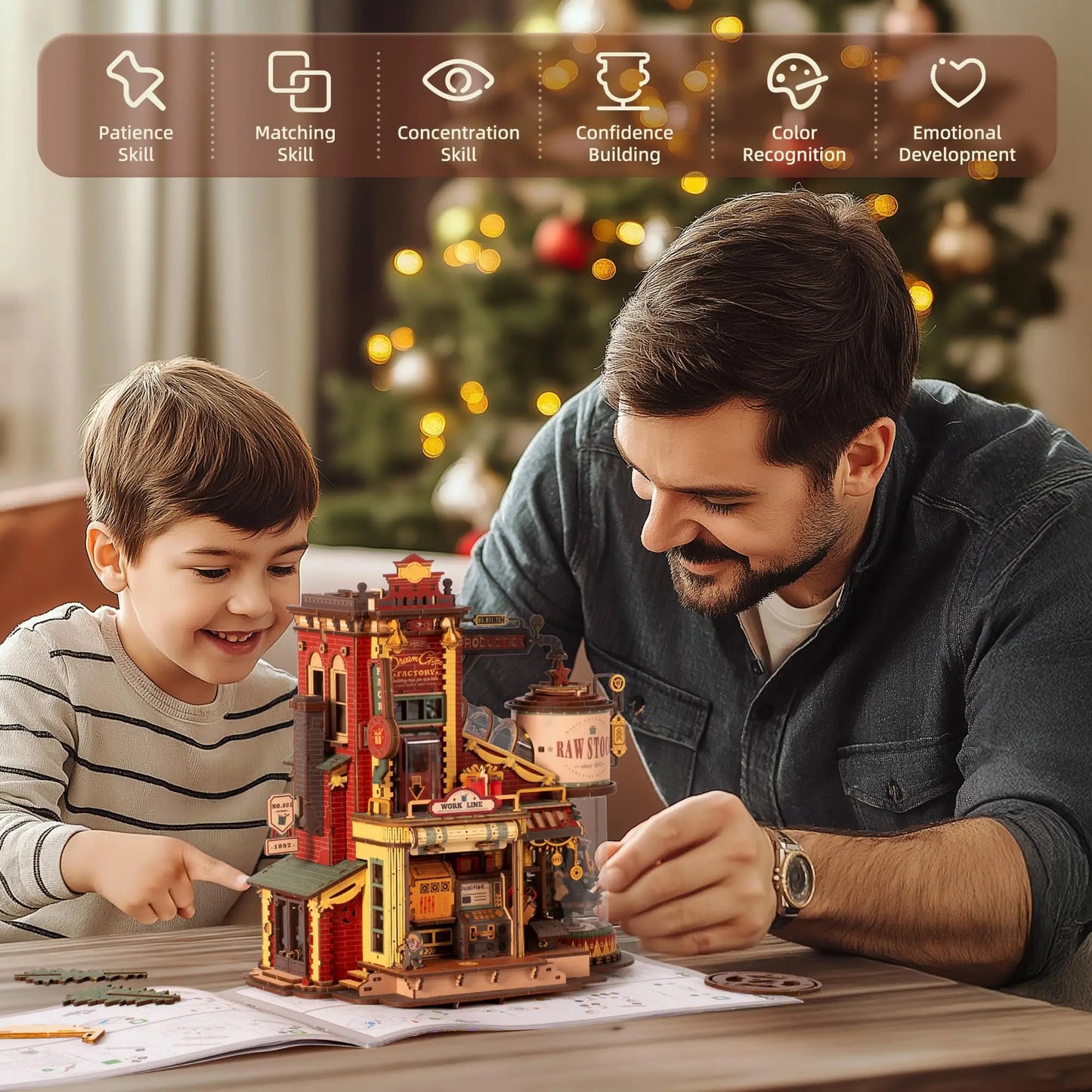 Robotime Rokr Dream Gift Factory 3D Wooden Puzzle Christmas Gifts Toy with Light and Music for Children Kids Building Block Kits