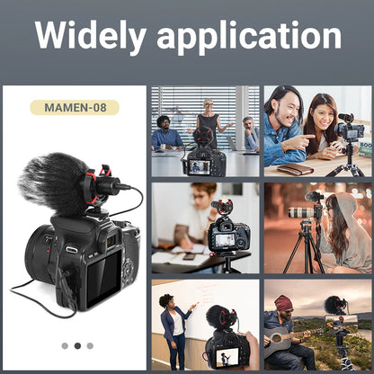 Aluminum Alloy Professional Recording Microphone with Spring Cable Plug and Play for Canon Nikon DSLR Camera Smartphone