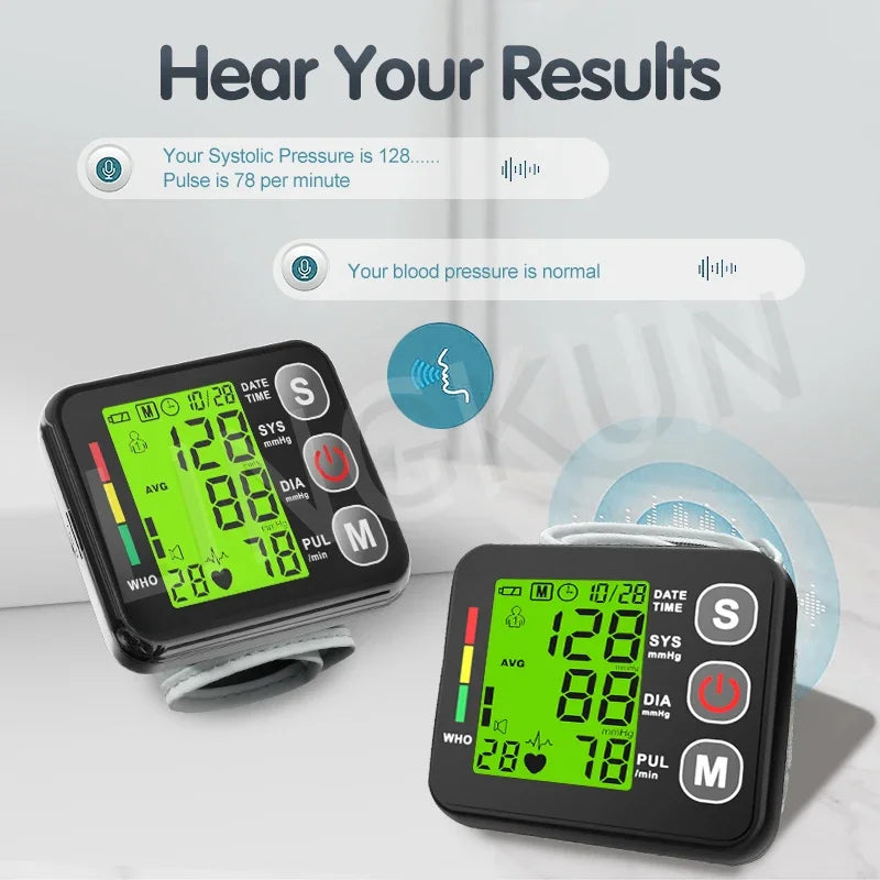 Digital Wrist Blood Pressure Monitor with English Voice and High Accuracy