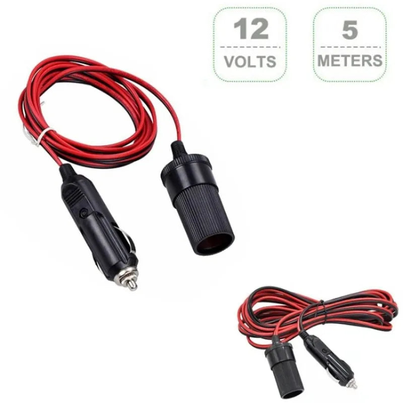 12V Car Cigar Lighter Plug Extension Cable Adapter with Indicator Light - Available in 2M and 5M Lengths