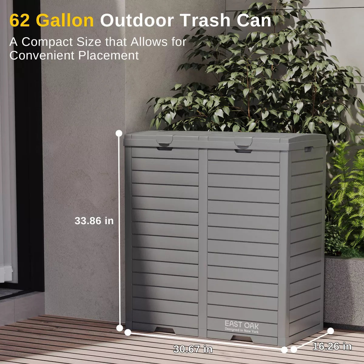 62 Gallon Gray Resin Outdoor Waste Bin