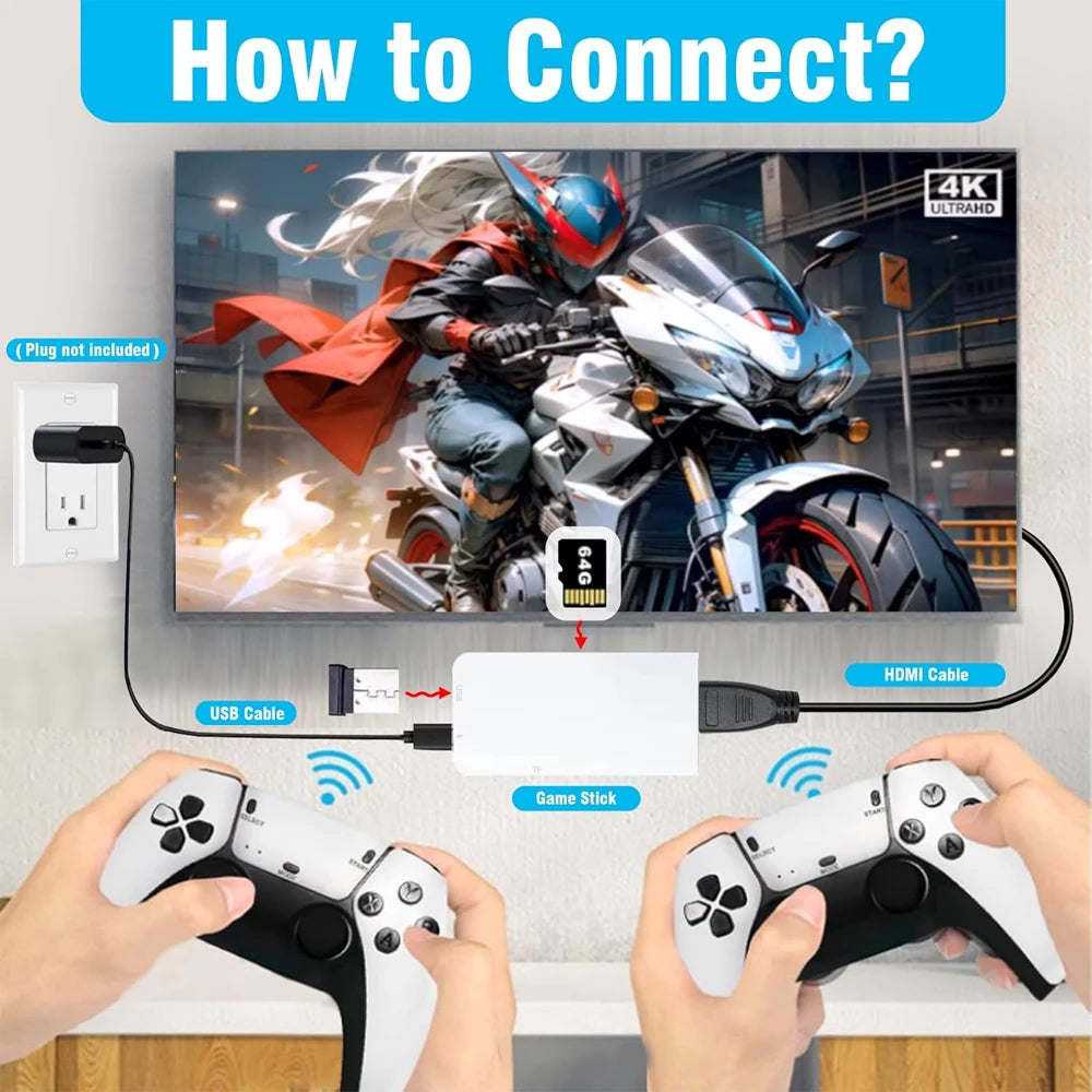 M15 4K Game Stick TV Video Game Console 64G Built-In 20000 Games Retro Handheld Game Player with Wireless Gamepad Controller