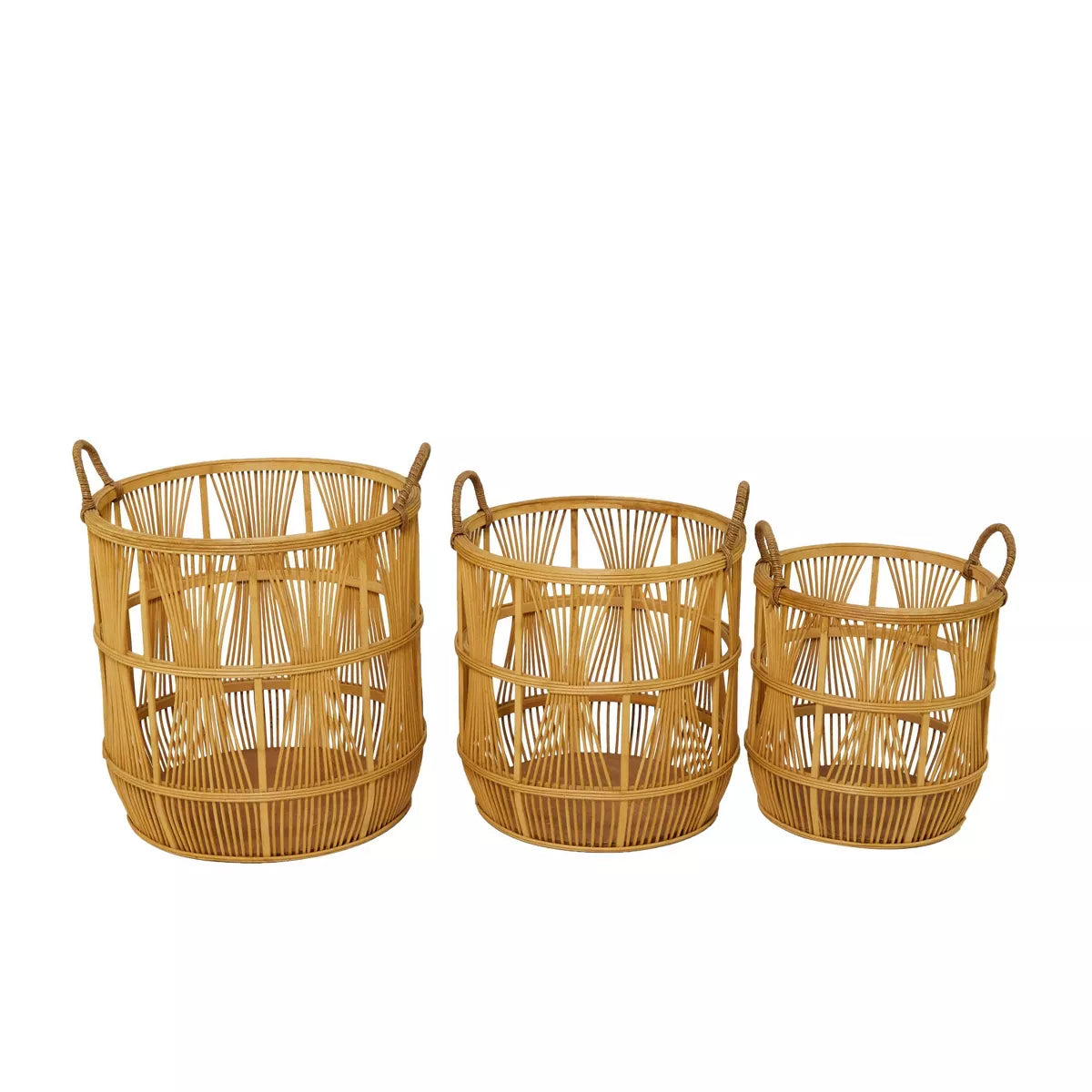 Set of 3 Wood Baskets Brown 