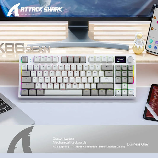 K86 Metal Knob Mechanical Keyboard,Tft Screen,Hot Swap,Rgb,Bluetooth/Wireless,Macro Gaming Keyboard