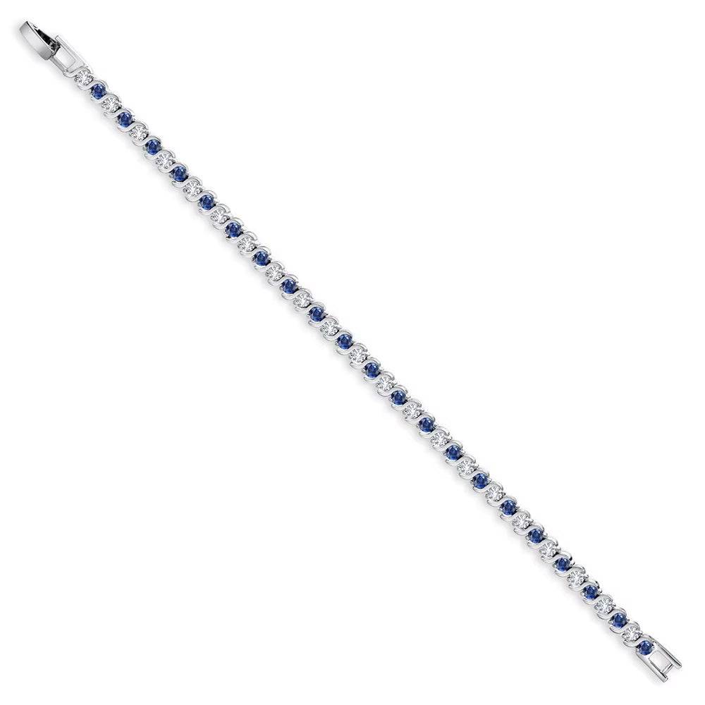 925 Sterling Silver Tennis Bracelet Sapphire Gemstone Blue Stone Bangle for Women Engagement Wedding Fine Jewelry Gift USA Stock
