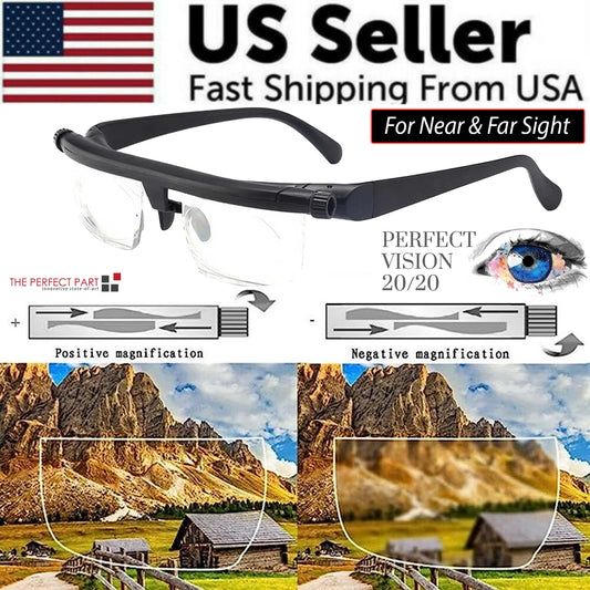 Dial Adjustable Glasses Variable Focus for Reading Distance Vision Eyeglasses US