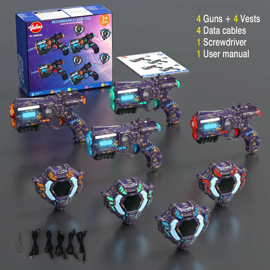 VATOS Rechargeable Infrared Laser Tag Guns Set X4 Vests Data SYNC Outdoor Indoor Shooting Pistol Guns Game for Kids Boys Gifts