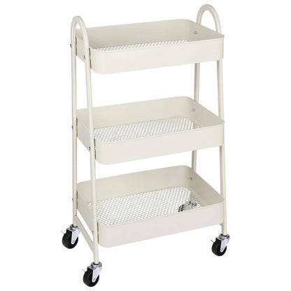 JHK 3-Tier Metal Kitchen Storage Cart with Lockable Wheels - Mobile Shelving Unit for Narrow Spaces and Utility Organization