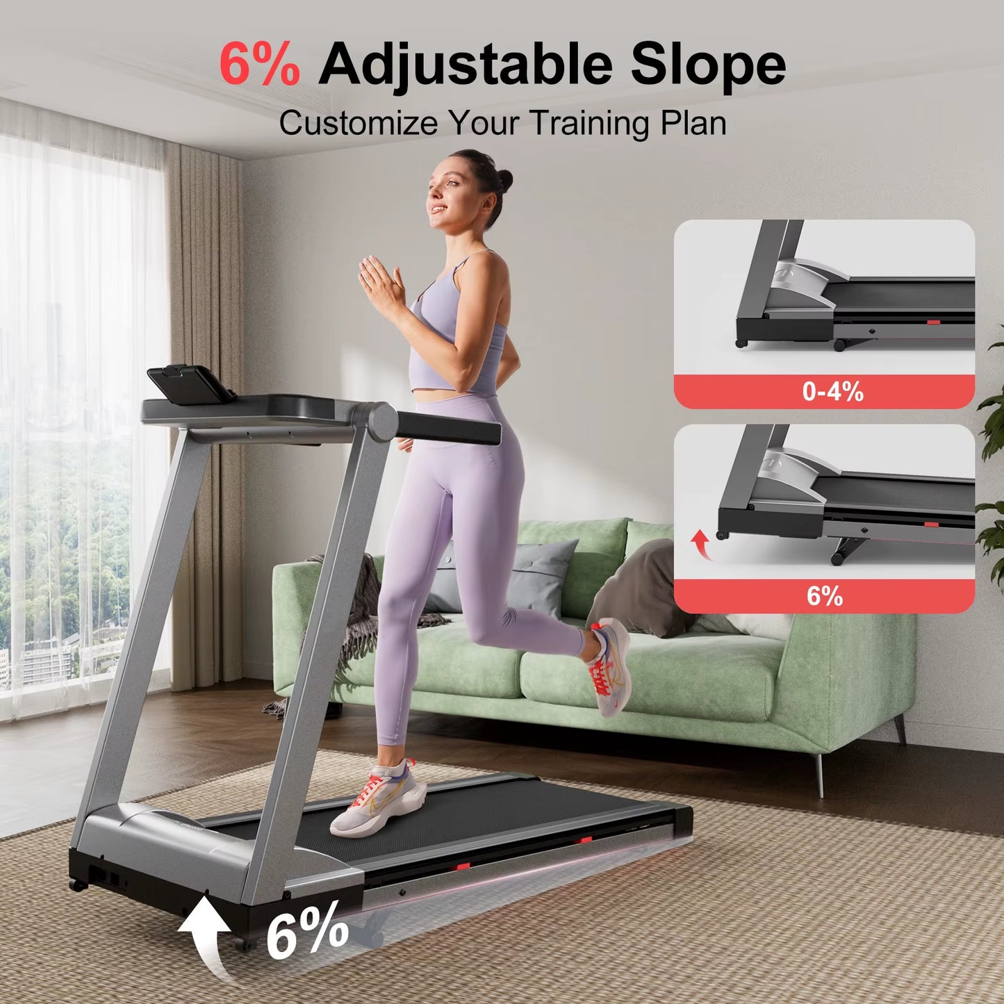 3.5HP Foldable Incline Home Treadmill Walking Pad with Handle Bar Holder 350LBS Capacity Touch Screen Smart App Data Monitoring