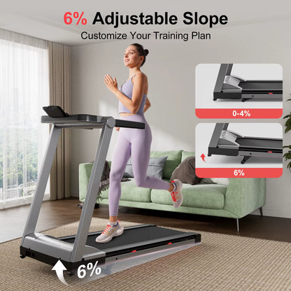 3.5HP Foldable Incline Home Treadmill Walking Pad with Handle Bar Holder 350LBS Capacity Touch Screen Smart App Data Monitoring