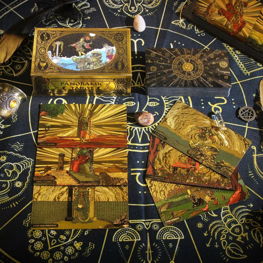 Classic Panoramic Rider Waite 12*7Cm 78 Pcs Tarot Cards for Beginners - Waterproof PET Plastic with Gold Foil