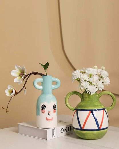Hand-Painted Whimsical Quirky Cute Dual-Handle Vases