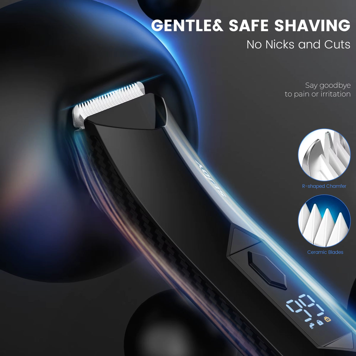 Sejoy Men's Electric Shaver and Ball Trimmer for Groin and Body Hair Grooming with Replaceable Ceramic Blade Heads