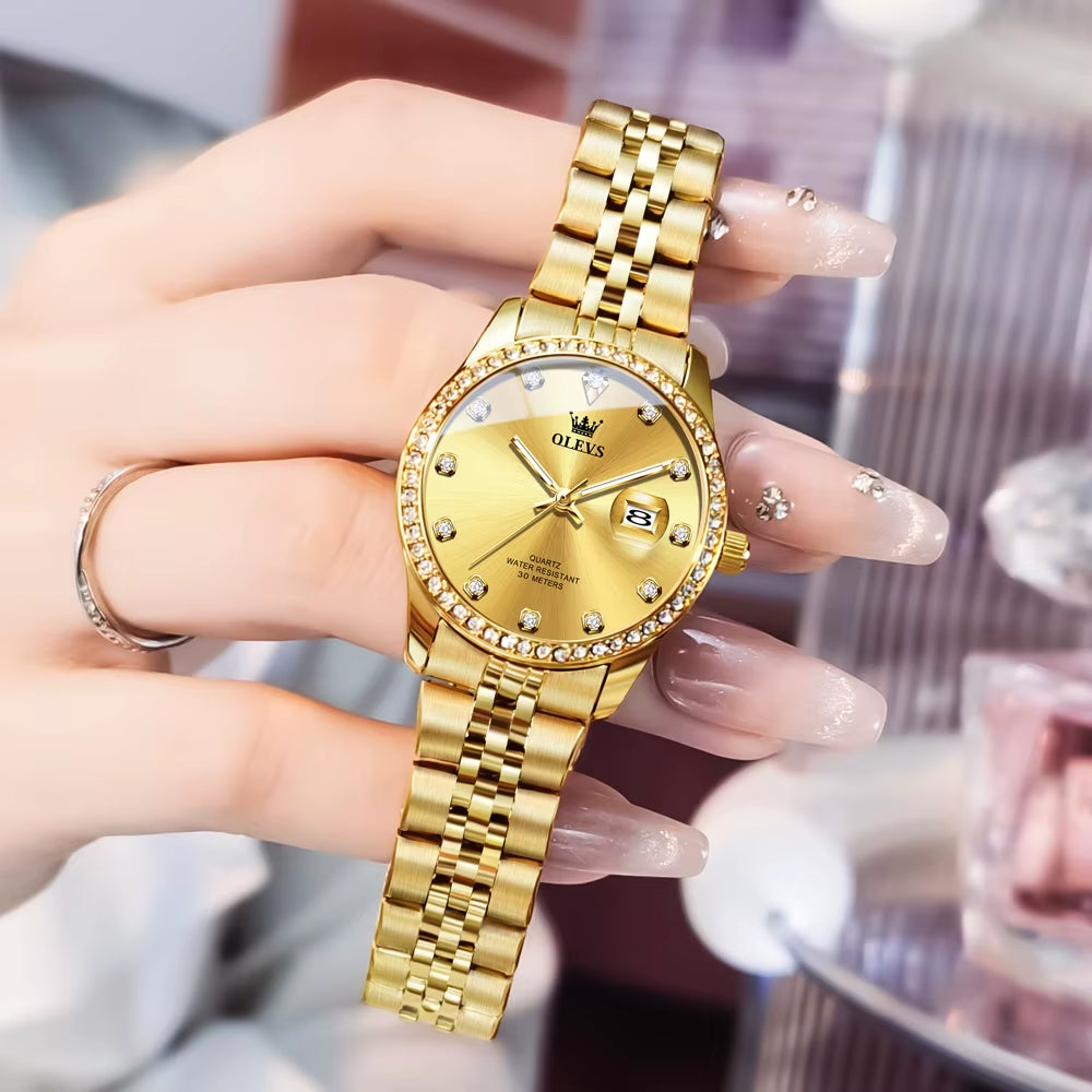 Top Brand Women'S Watches Elegant Simple Original Quartz Watch for Man Diamond Dial Waterproof Luminous Date Wristwatch