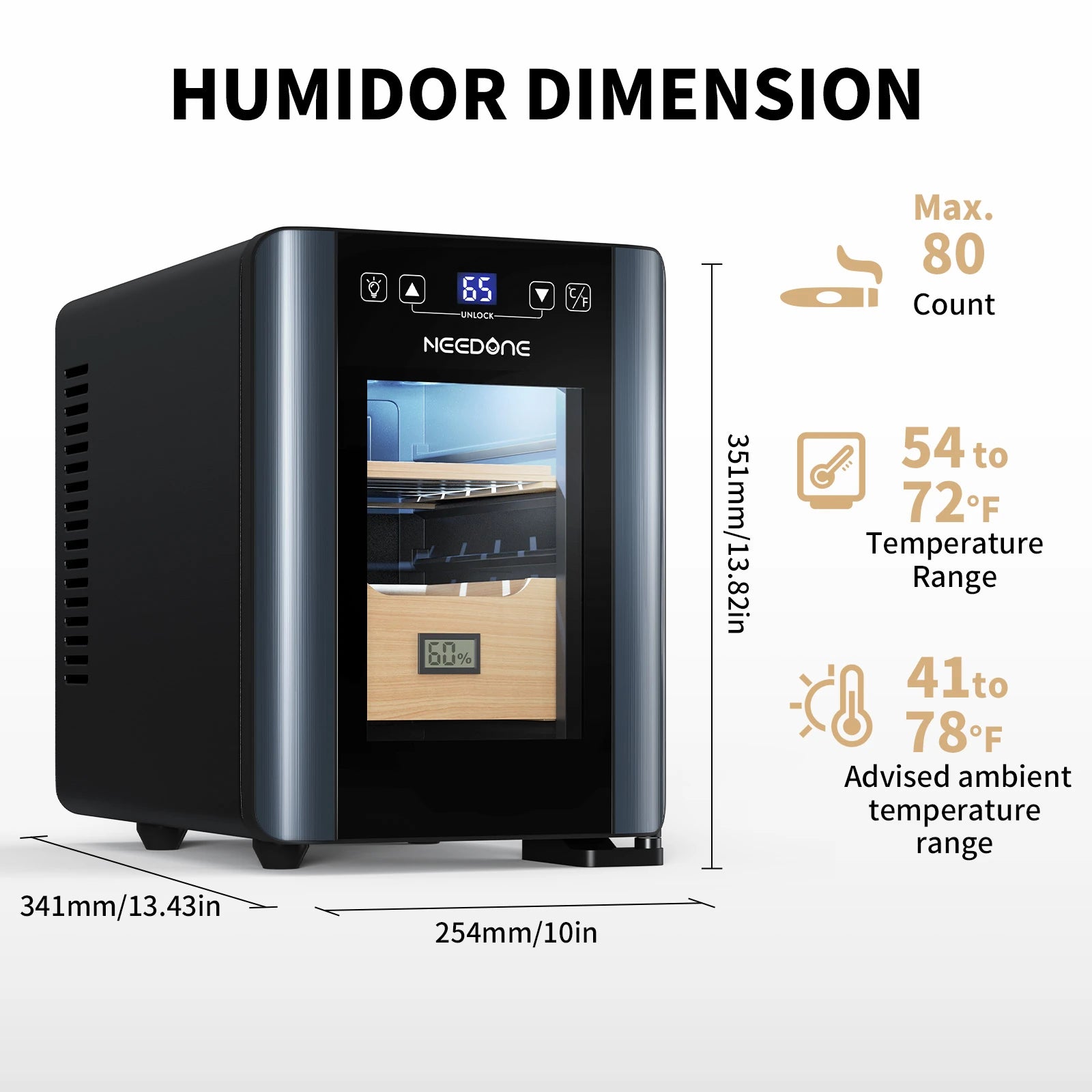 Electric Cigar Humidor 8L with Heating and Cooling Quiet Control System Thermostatic Cooler Cabinet Humidor Box with Spanish Cedar Wood Shelves & Drawer with Hygrometer Gift for Men