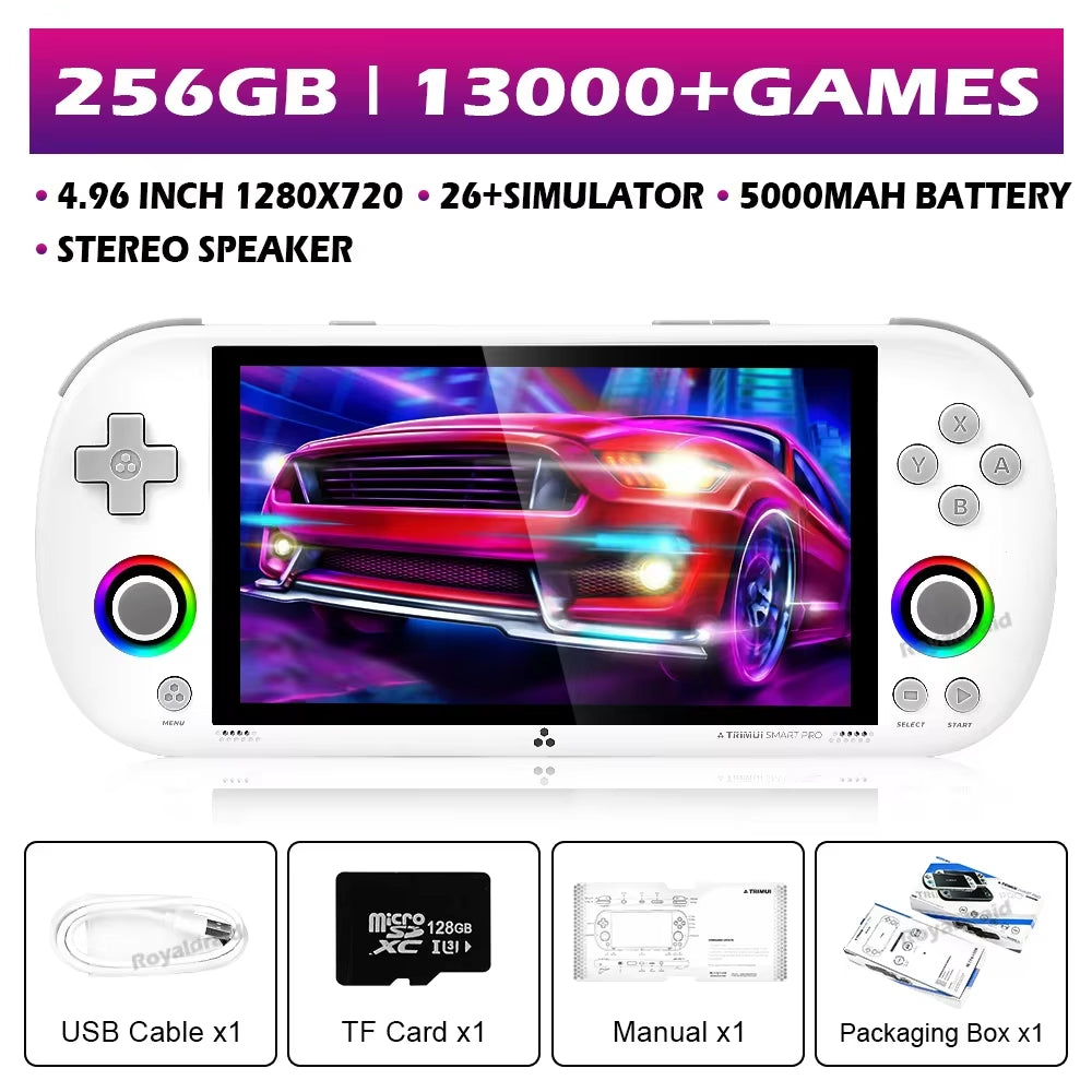 128G 256G  Smart Pro Handheld Game Console 4.96''IPS Screen Linux System Joystick RGB Lighting Retro Video Game Player NEW