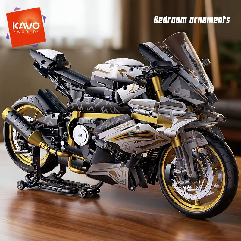 KAVOWORLD 1:5 Scale Motorcycle Desktop Ornament Building Blocks Set - 2045PCS Technic Motorbike Model Kit for Sport Bike Enthusiasts and Gift Giving