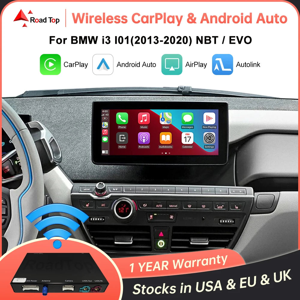 Wireless CarPlay and Android Auto Integration for BMW i3 I01 NBT EVO System (2013-2020) with AirPlay, Rear Camera, and Bluetooth GPS Support
