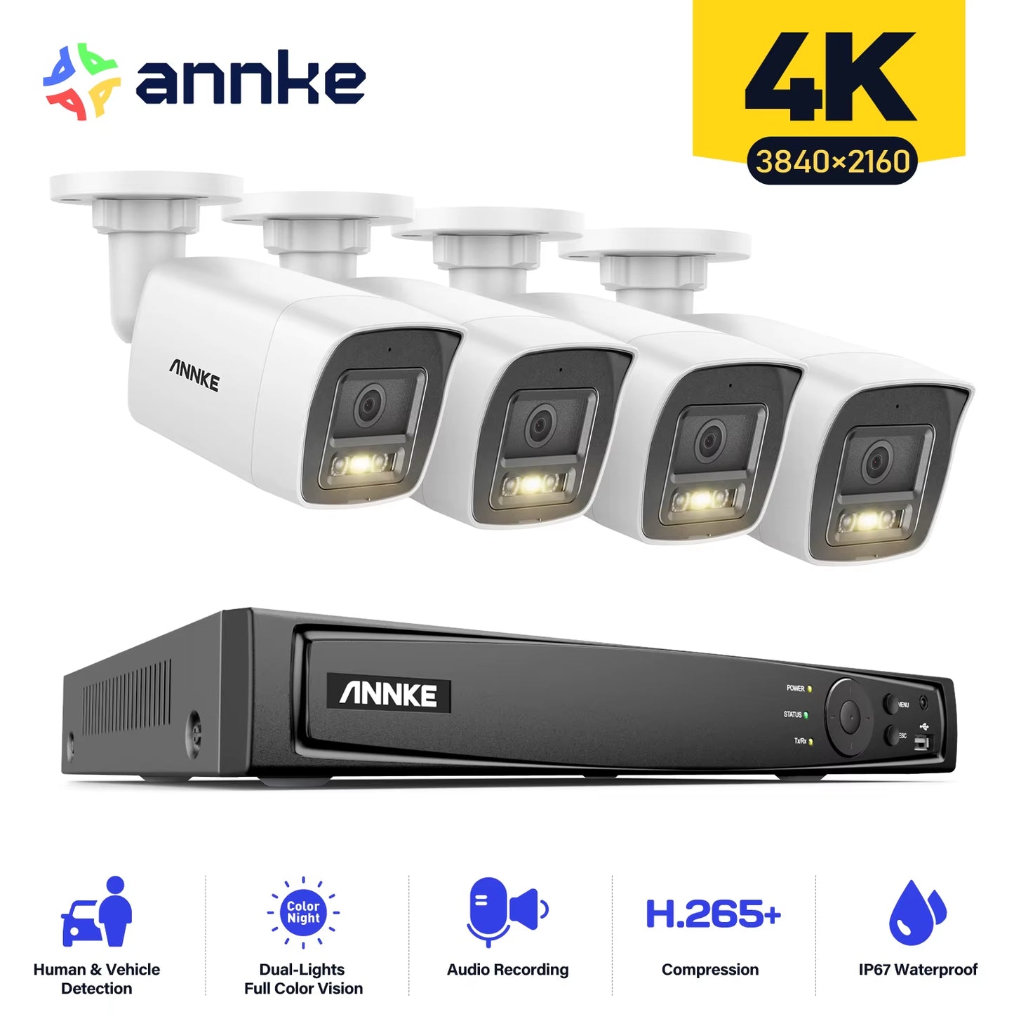 4K POE Video Surveillance System 8CH NVR with 8MP 12MP Security Cameras CCTV Kit Audio Recording Ip Camera Two-Way Audio